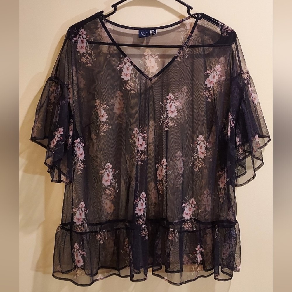 Kaari Blue Sheer Black Top Curvy || size 0X